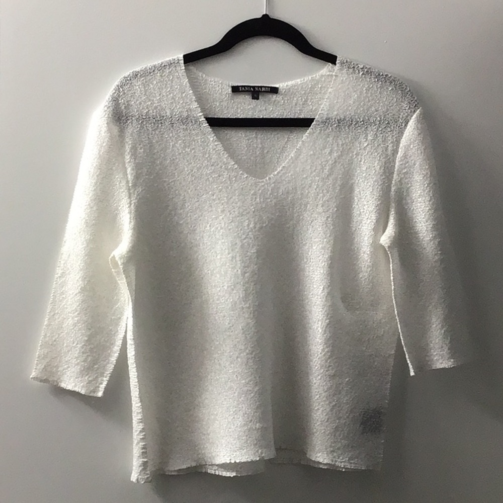 Tania Nardi Crinkled Texture White V neck Lightweight Blouse XL